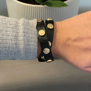 Tory Burch Double-Wrap Logo Stud Bracelet, Black